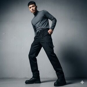 Mens‎ Technical Tactical Cargo Pants Black Gorpcore Techwear Utility Trousers